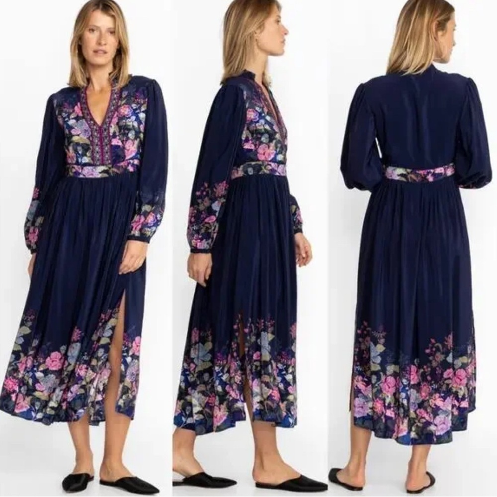 NWT Johnny Was Valeria Dress Midi Size Small Long Sleeves Embroidered Dress
